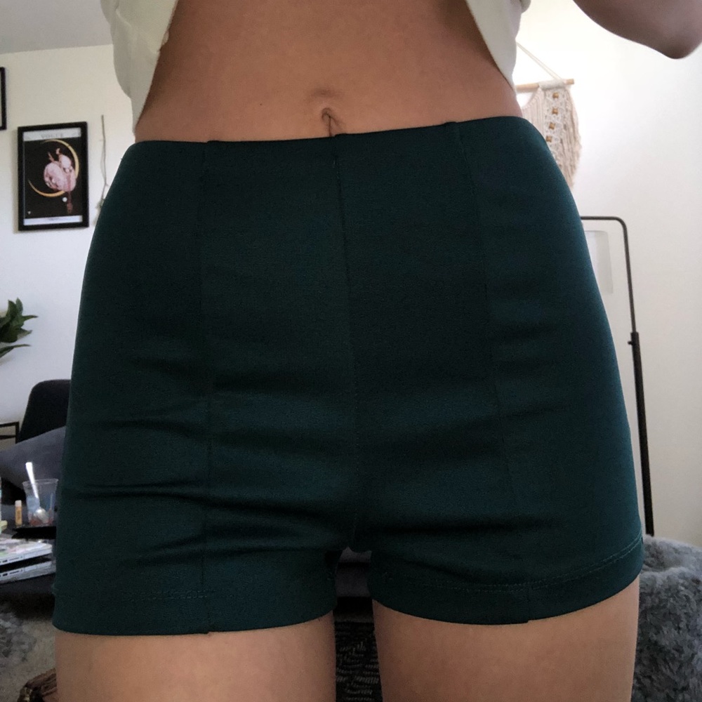 Teal green fabric high waisted short
